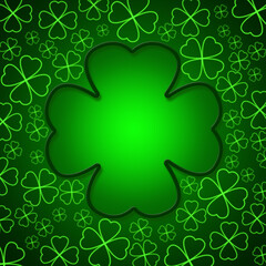 Fototapeta premium St. Patrick's Day. Green bright background with clover. Beautiful frame for St. Patrick. Clover leaves on a green background.