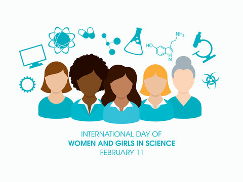 International Day of Women and Girls in Science vector. Female scientists avatar vector. Green science icon set vector. February 11, important day