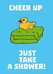 Poster with Yellow Rubber Duck on Green Towel
