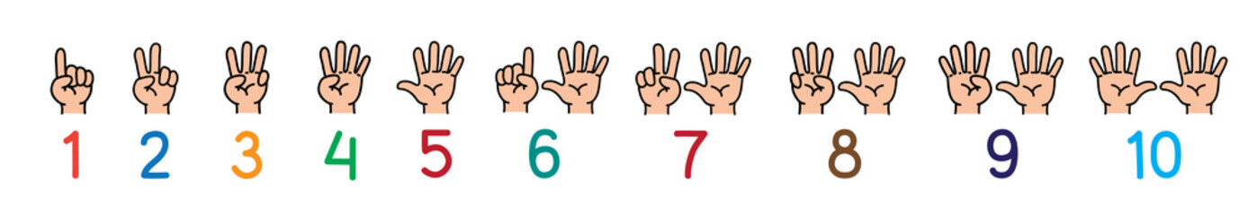 Hands with fingers Icon set for counting education