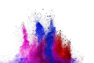 abstract powder splatted background. Colorful powder explosion on white background. Colored cloud. Colorful dust explode. Paint Holi.