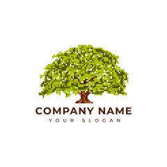 Obraz premium Pixel art Oak tree logo design