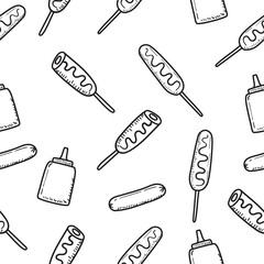 Corn dog doodle seamless pattern suitable for background or wallpaper