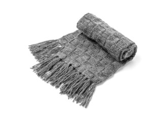 Gray warm scarf on a white background
