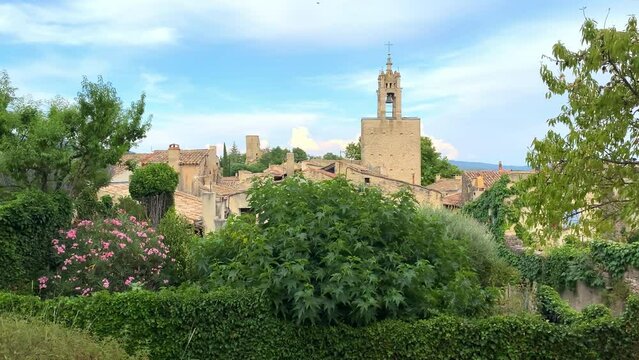 Clock tower of the village of Cucuron in the Luberon valley in Provence, France
