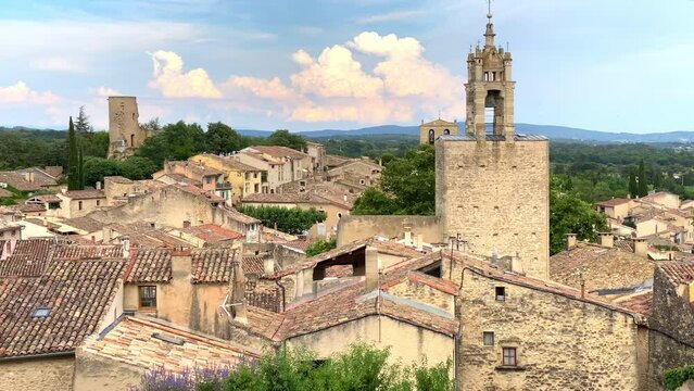 Clock tower of the village of Cucuron in the Luberon valley in Provence, France