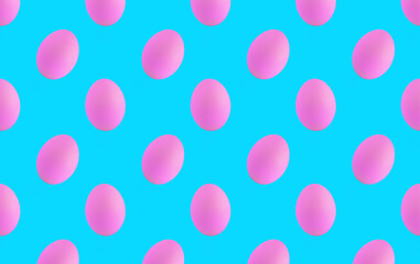 Easter pattern with pink eggs on blue background. Seamless pattern. Easter print.