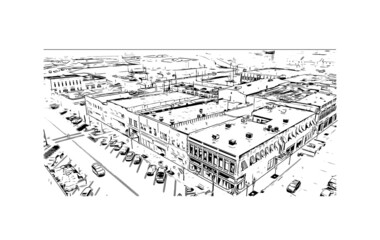 Fototapeta premium Building view with landmark of Manhattan is the most densely populated place in New York City. Hand drawn sketch illustration in vector.