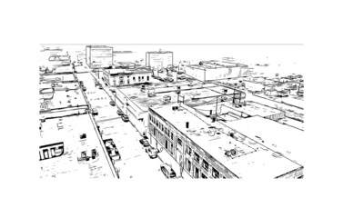 Fototapeta premium Building view with landmark of Manhattan is the most densely populated place in New York City. Hand drawn sketch illustration in vector.