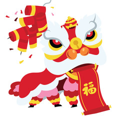 Super Cute Chinese New Year Lion Dance Prosperity Scroll