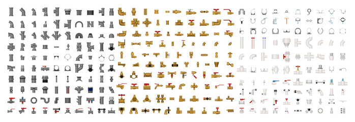 Collection of realistic plumbing pipes from different materials. Detailed illustrations.