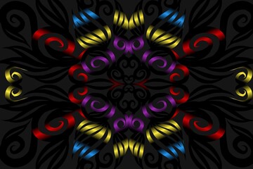 seamless colourful illustration caleidoscope gradient flower art pattern of indonesian traditional tenun batik ethnic dayak ornament for wallpaper ads background sticker or clothing
