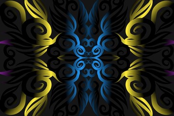 Fototapeta premium seamless colourful illustration caleidoscope gradient flower art pattern of indonesian traditional tenun batik ethnic dayak ornament for wallpaper ads background sticker or clothing 