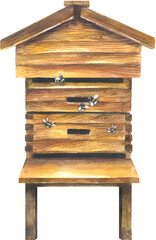 Wooden beehive with bees