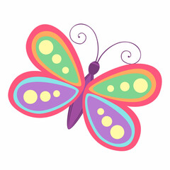 Hand drawn cute butterfly isolated on white background. Spring colorful vector doodle sketch illustration.