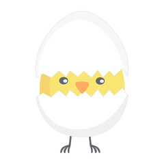 Decorative hand drawn cute yellow Easter chick. Easter chicken. Spring colorful character. Vector illustration isolated on white background