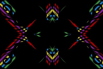 seamless colourful illustration caleidoscope gradient flower art pattern of indonesian traditional tenun batik ethnic dayak ornament for wallpaper ads background sticker or clothing
