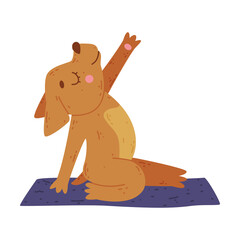 Funny Dog Animal on Yoga Mat Practicing Asana and Stretching Vector Illustration