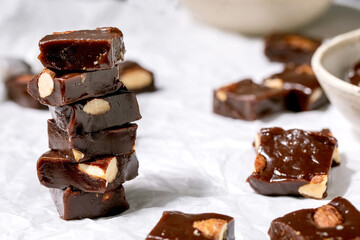 Homemade sweet gifts toffee chocolate candy with nuts