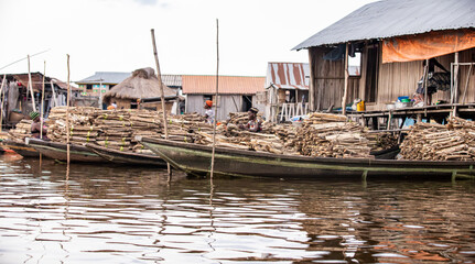 The lakeside city of Ganvié, Beninese lakeside village, house on the lake village on a lake