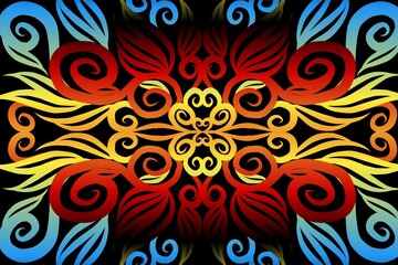 seamless colourful illustration caleidoscope gradient flower art pattern of indonesian traditional tenun batik ethnic dayak ornament for wallpaper ads background sticker or clothing
