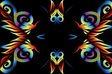 Obraz na płótnie Canvas seamless colourful illustration caleidoscope gradient flower art pattern of indonesian traditional tenun batik ethnic dayak ornament for wallpaper ads background sticker or clothing