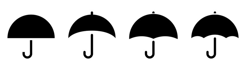 Umbrella icon set. Umbrella icon in glyph. Parasol symbol in black. Weather sign. Umbrella illustration. Isolated parasol in solid style. Stock vector illustration.