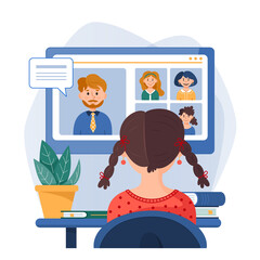 Online conference, webinar, video lessons, online meeting, online learning -  illustration. Quarantine due to covid-19  