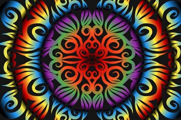 seamless colourful illustration caleidoscope gradient flower art pattern of indonesian traditional tenun batik ethnic dayak ornament for wallpaper ads background sticker or clothing