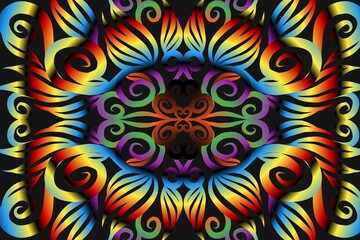 seamless colourful illustration caleidoscope gradient flower art pattern of indonesian traditional tenun batik ethnic dayak ornament for wallpaper ads background sticker or clothing