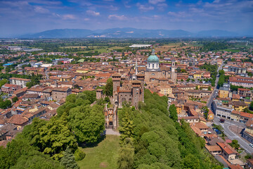 Fototapeta na wymiar Bonoris top view. Italian Bonoris air view. Italian castle aerial view. Historical Italy aerial view. Historical castle of Italy top view.