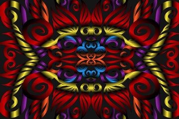 seamless colourful illustration caleidoscope gradient flower art pattern of indonesian traditional tenun batik ethnic dayak ornament for wallpaper ads background sticker or clothing