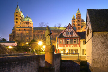 Oldt Town of Speyer with view of the Cathedral at Dusk, Germany