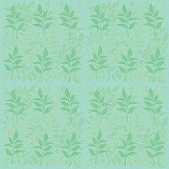 Pattern of green leaves on a pastel background.