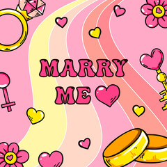 Trendy love poster with cute comic illustrations. Groovy vector design.