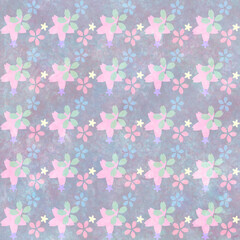 Fototapeta na wymiar グレーのグランジ地に淡いピンクや青の桜のシルエット模様