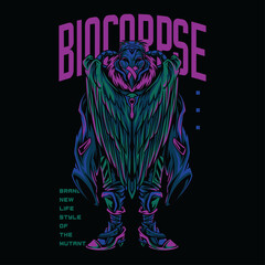 Bio Corpse Vulture Techwear Animal Mutant Illustration - obrazy, fototapety, plakaty