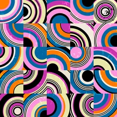 Fototapeten abstract geometric background pattern, retro style, with circles, squares, paint strokes and splashes © Kirsten Hinte