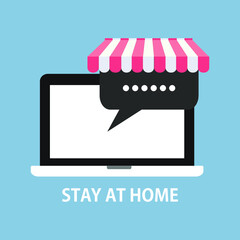 Laptop With Bubble Chat Stay At Home