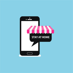 Smartphone With Bubble Chat Stay At Home
