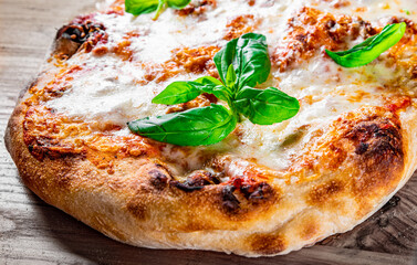flatbread roman Pizza with Mozzarella cheese, Tomatoes, pepper, Spices and Fresh Basil. Italian...