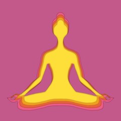 Woman meditation, lotus poses, yoga, paper cut effect