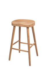 tall wooden bar stool isolated on white background. 
Ash wood stool