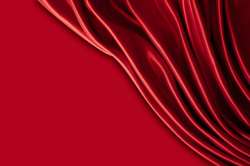 Beautiful elegant wavy hot red satin silk luxury cloth fabric texture with monochrome background...