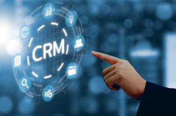 CRM  Customer relationship management automation system software.business technology on virtual screen concept.