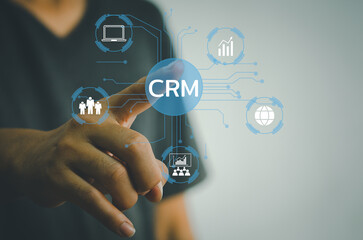 CRM  Customer relationship management automation system software business technology on virtual screen concept.