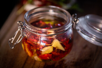 dried tomatoes in a glass jar