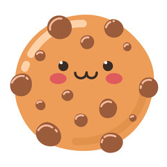Happy cookie kawaii traditional with chocolate chips. Vector illustration.