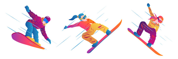 UI design of an abstract man skating on a snowboard on a blue background. Vector graphic illustration	 - obrazy, fototapety, plakaty