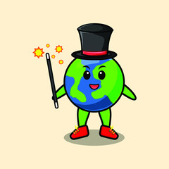 A gorgeous smart cute cartoon magician earth style design for t-shirt, sticker, logo element